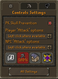The Controls tab, where both Attack options can be set to left-click before you step past the red line